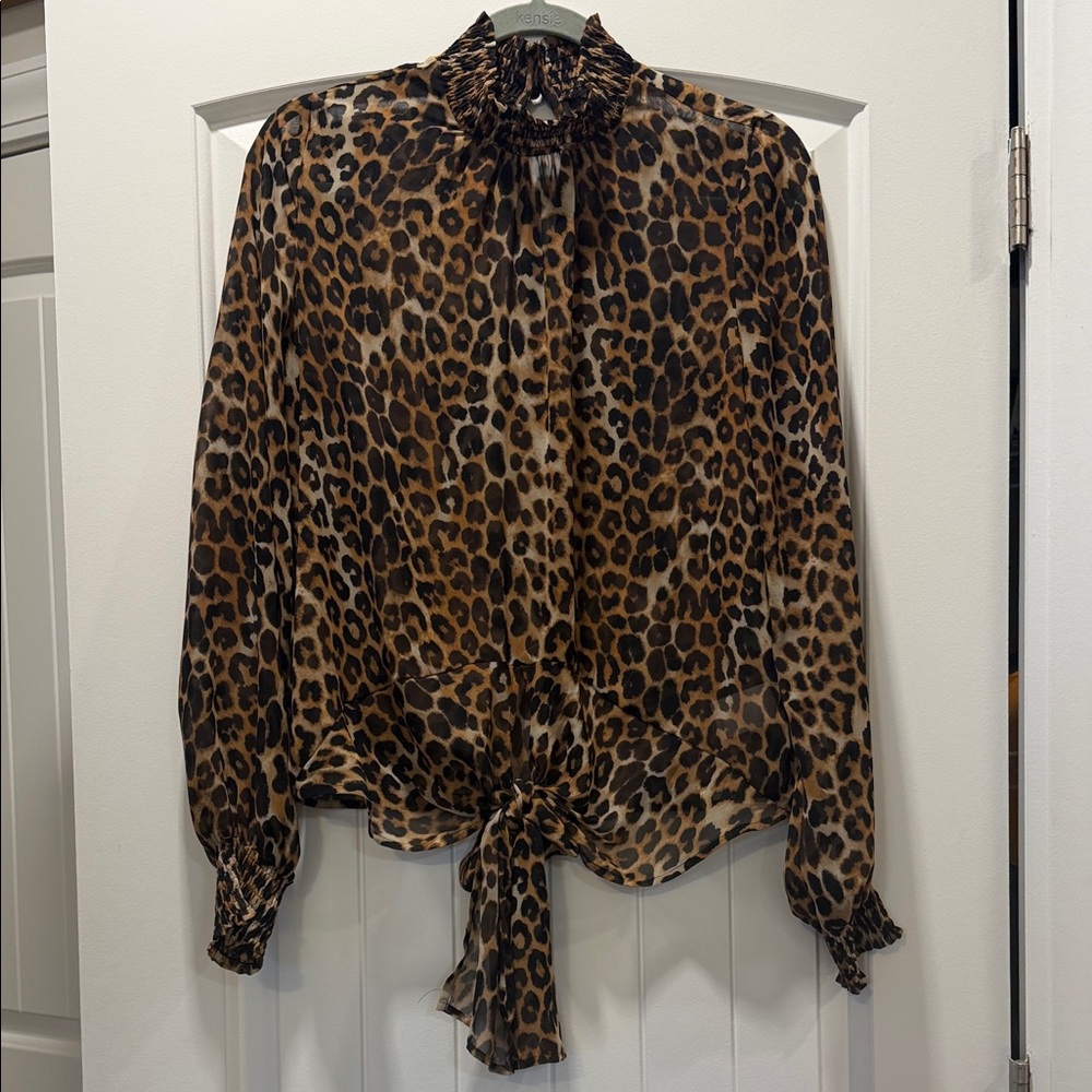 Express Animal Print Blouse with Tie Detail